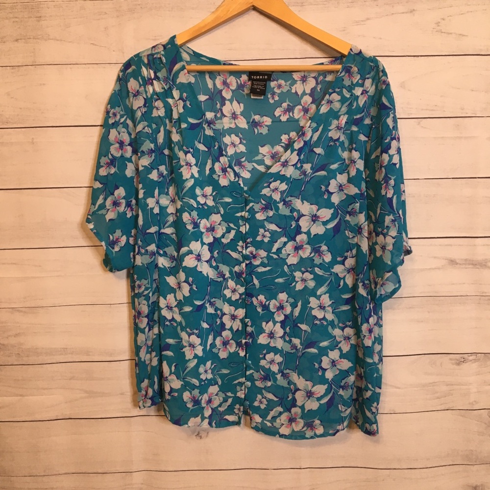 Torrid Floral Sheer Button Top